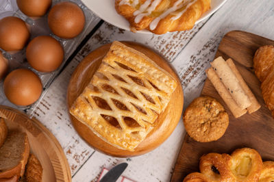 High angle view of breakfast on table