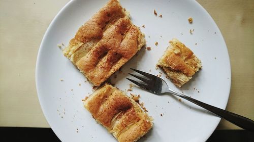 High angle view of bread in plate on table