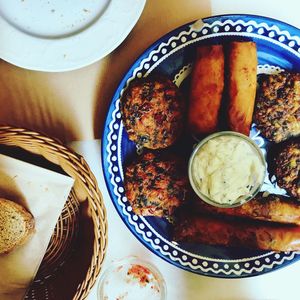 High angle view of breakfast served on table