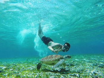 Man swimming undersea