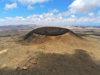 Panoramic view volcano crater aerial view