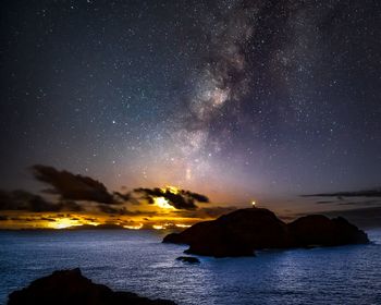 Scenic view of sea against sky at night