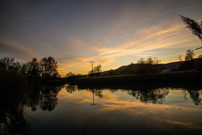 Scenic view of lake against sky during sunset