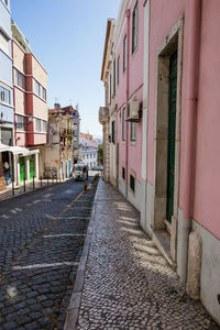 Empty alley amidst buildings in city