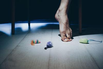 Low section of man with toys on floor