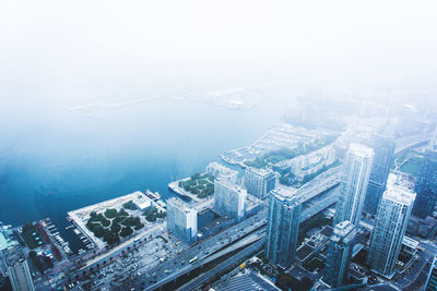 High angle view of buildings in city