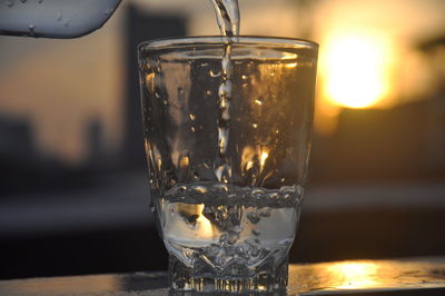 Close-up of beer glass on table