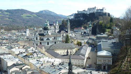 High angle view of buildings in city