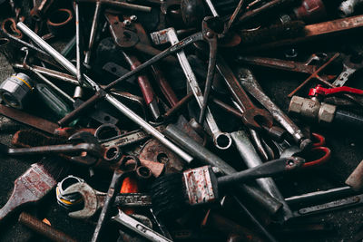 Full frame shot of rusty work tools