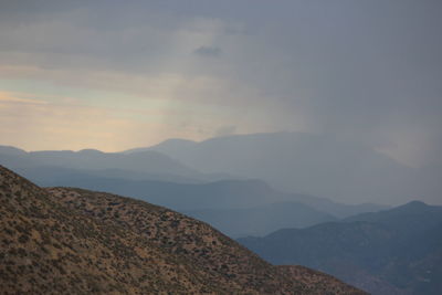 Scenic view of mountains against sky during sunset