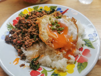 High angle view of meal served in plate