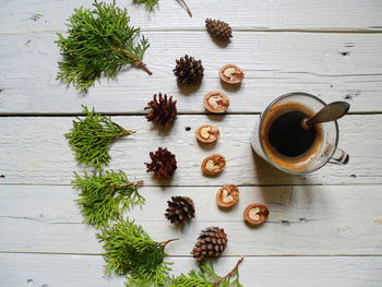 High angle view of tea on table