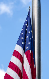 Low angle view of flag against sky