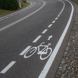 High angle view of text on road