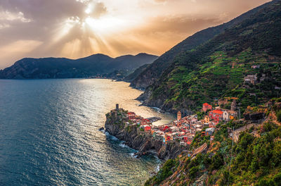 Scenic view of sea against sky during sunset