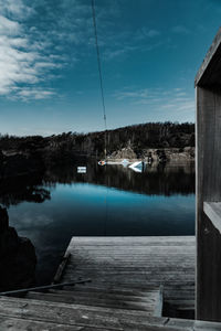 Pier over lake against sky