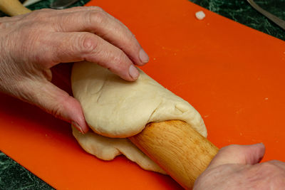 Close-up of person preparing food