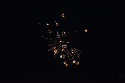 Low angle view of firework display in sky at night