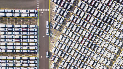 Aerial view of cars parked at parking lot