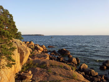 Scenic view of sea against clear sky