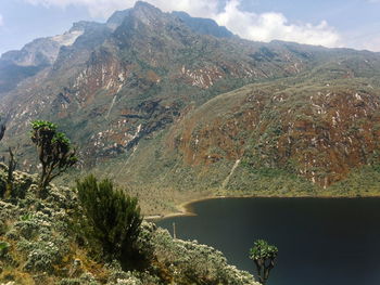 Lake against a mountain background, rwenzori mountains national park, uganda
