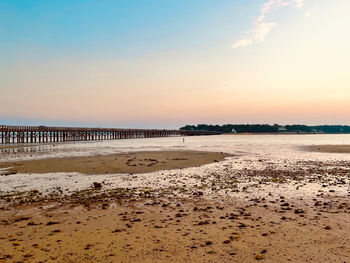 Scenic view of beach against sky during sunset