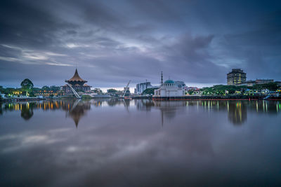 Reflection of buildings in lake