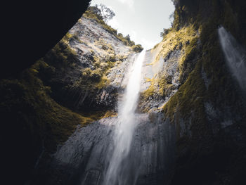 Low angle view of waterfall