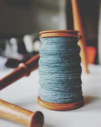 Close-up of wool on table