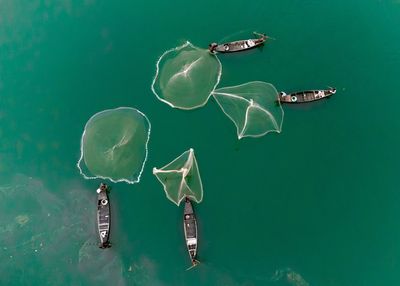 High angle view of boats in sea