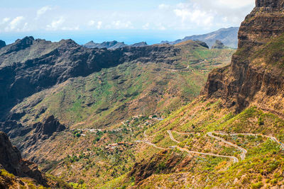 Scenic view of landscape and mountains against sky