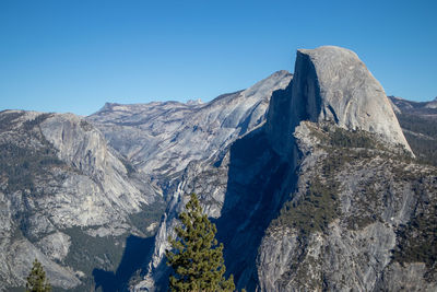 Scenic view of mountains against clear blue sky