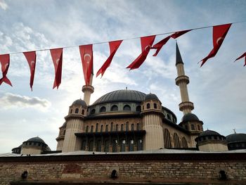 Low angle view of taksim mosque against sky