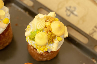 High angle view of breakfast served in plate