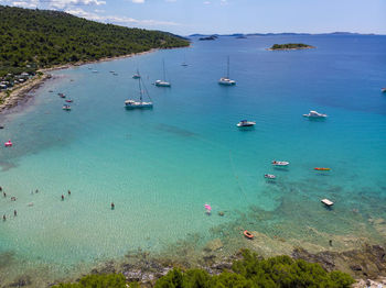 High angle view of boats in sea