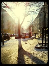 People walking on city street