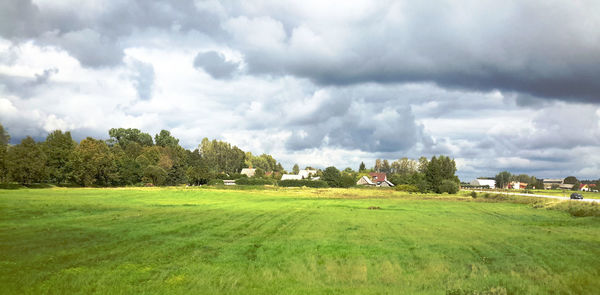 Scenic view of agricultural field against sky