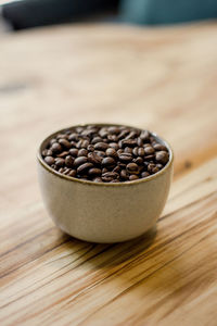 Close-up of coffee cup on table