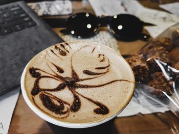 High angle view of coffee on table