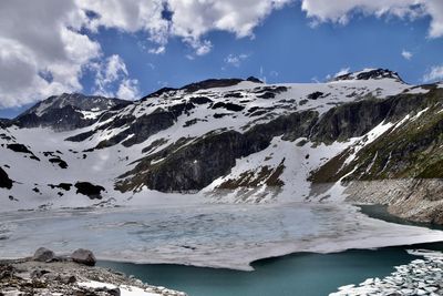 Scenic view of snowcapped mountains against sky