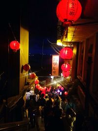 Low angle view of illuminated lanterns