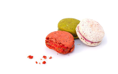 Close-up of cake against white background