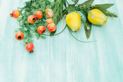 High angle view of tomatoes on table