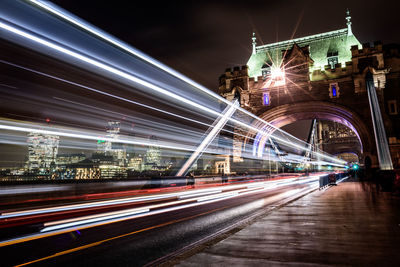 Light trails on road at night