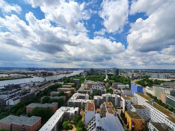 High angle view of townscape against sky