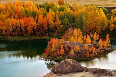 Scenic view of lake by trees during autumn