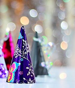 Close-up of illuminated christmas tree