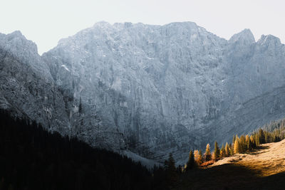 Scenic view of mountains against sky. ahornboden eng during autumn, tirol, karwendel, austria