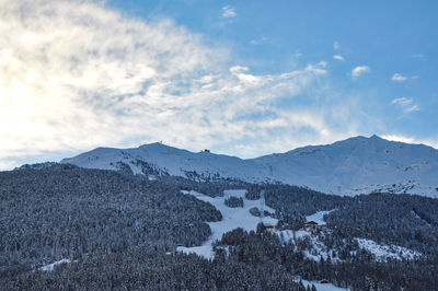 Scenic view of snowcapped mountains against sky