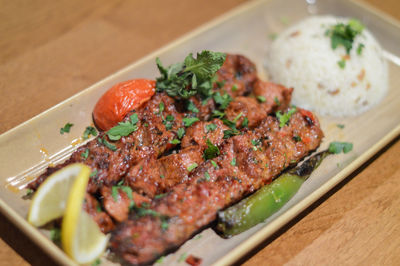 Close-up of food in plate on table